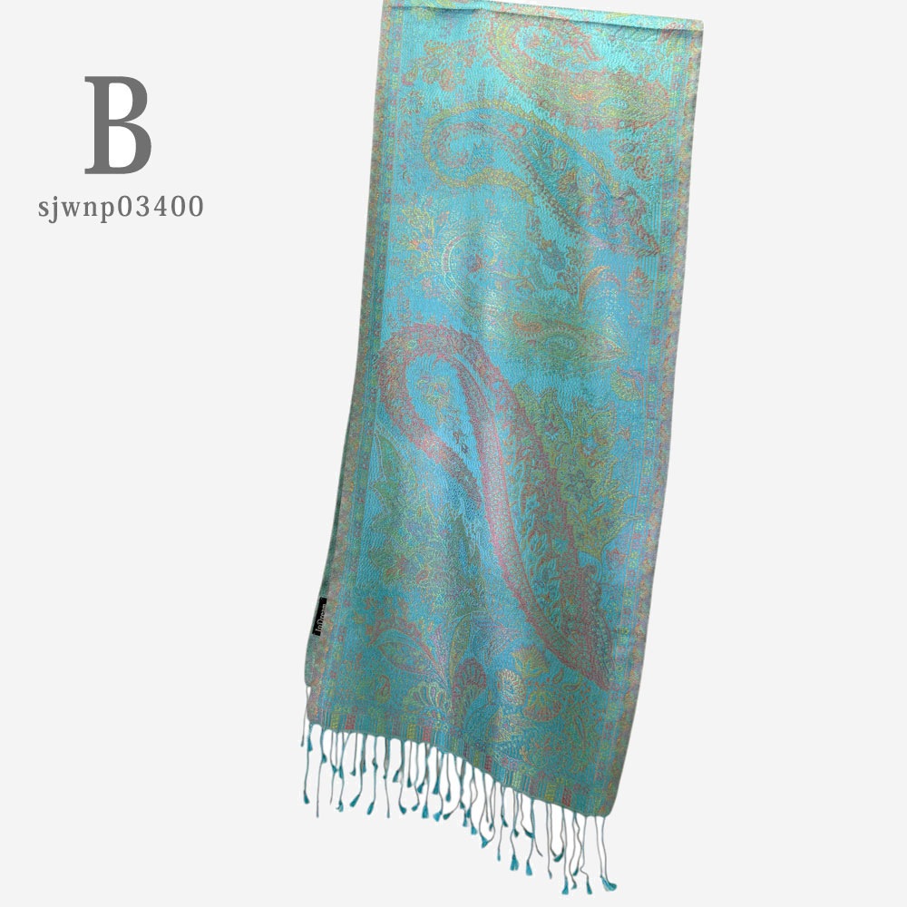 InDream ペイズリー柄 シルク ストール 小判［36cmx170cm］スカーフ   ブルー  春 秋冬 クリスマス ギフト おしゃれ 誕生日 プレゼント  50代 60代 70代 80代