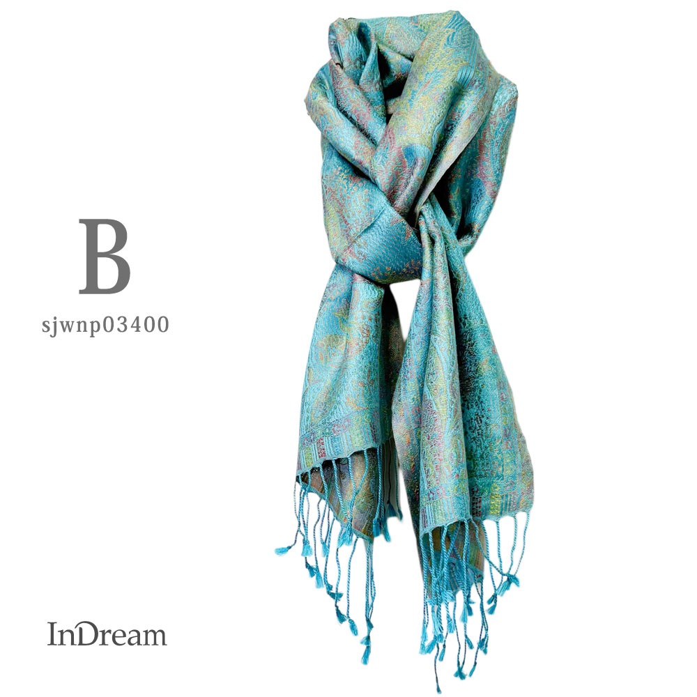 InDream ペイズリー柄 シルク ストール 小判［36cmx170cm］スカーフ   ブルー  春 秋冬 クリスマス ギフト おしゃれ 誕生日 プレゼント  50代 60代 70代 80代