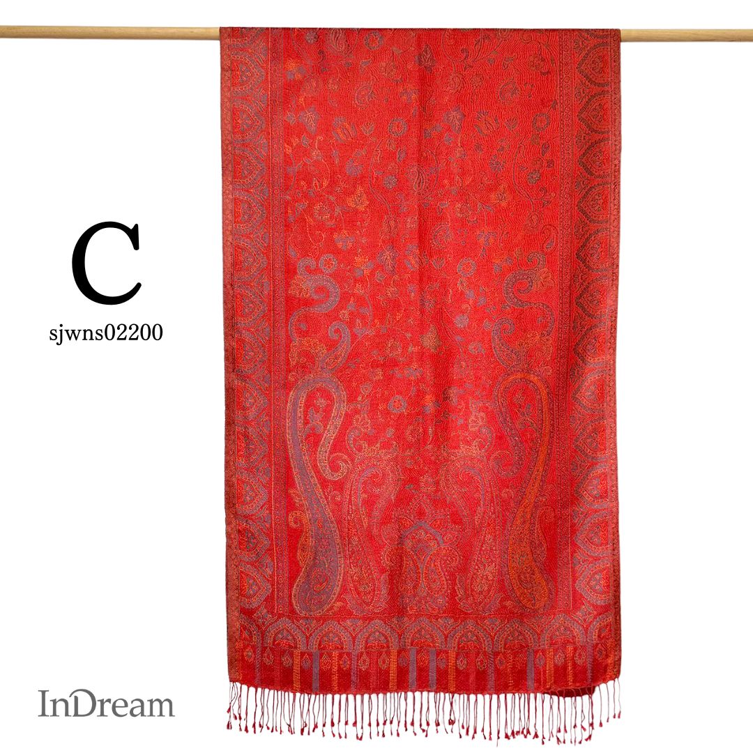 InDream ペイズリー柄 シルク ストール 中判 ［55cmx180cm］ 赤 レッド 還暦祝い   春 秋 冬 誕生日 プレゼント クリスマス ギフト 50代 60代 70代 80代 おしゃれ ひざ掛け メンズ マフラー 女性