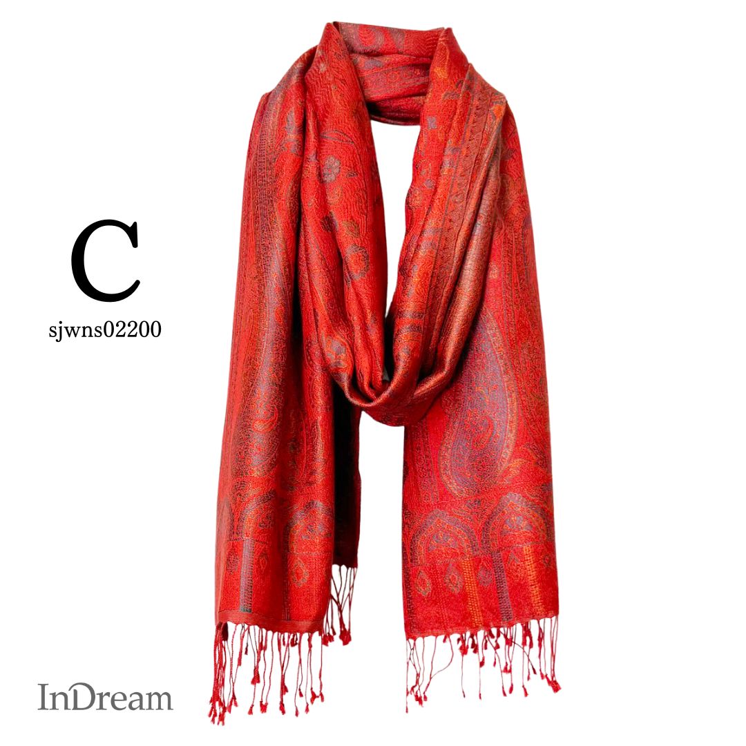 InDream ペイズリー柄 シルク ストール 中判 ［55cmx180cm］ 赤 レッド 還暦祝い   春 秋 冬 誕生日 プレゼント クリスマス ギフト 50代 60代 70代 80代 おしゃれ ひざ掛け メンズ マフラー 女性