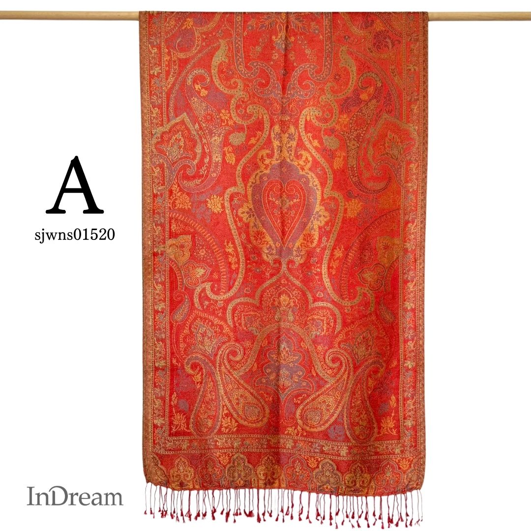 InDream ペイズリー柄 シルク ストール 中判 ［55cmx180cm］ 赤 レッド 還暦祝い   春 秋 冬 誕生日 プレゼント クリスマス ギフト 50代 60代 70代 80代 おしゃれ ひざ掛け メンズ マフラー 女性