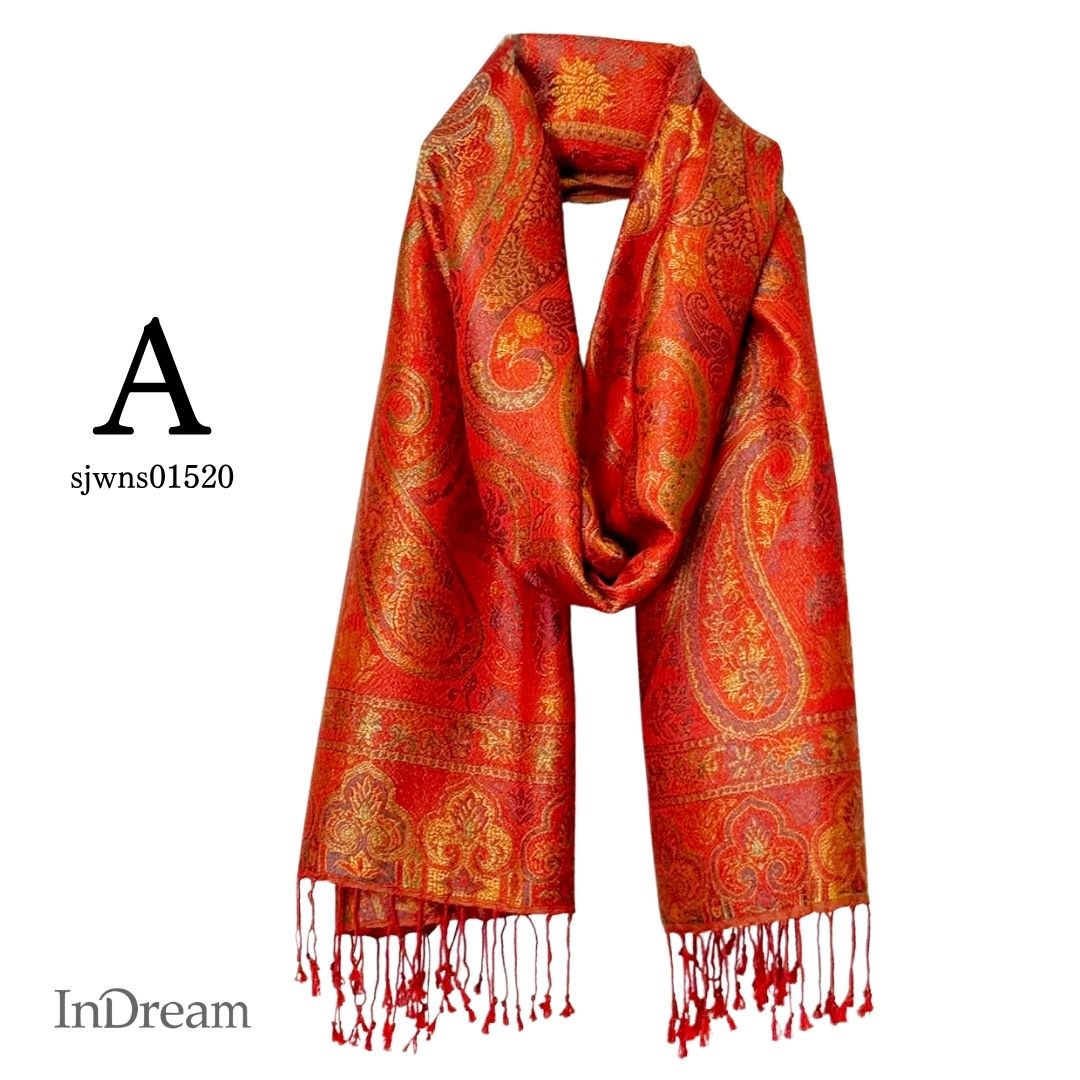 InDream ペイズリー柄 シルク ストール 中判 ［55cmx180cm］ 赤 レッド 還暦祝い   春 秋 冬 誕生日 プレゼント クリスマス ギフト 50代 60代 70代 80代 おしゃれ ひざ掛け メンズ マフラー 女性