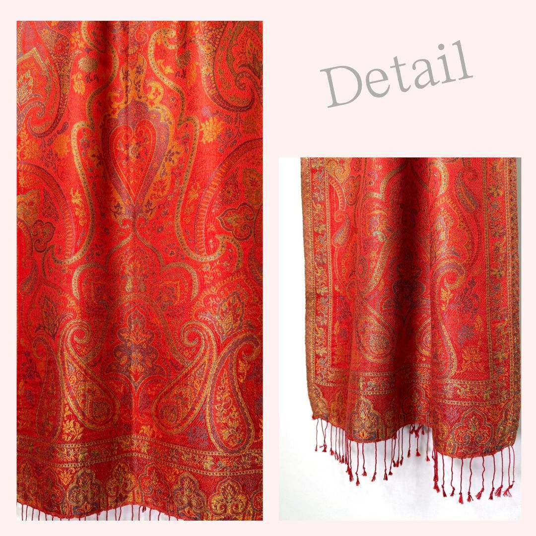 InDream ペイズリー柄 シルク ストール 中判 ［55cmx180cm］ 赤 レッド 還暦祝い   春 秋 冬 誕生日 プレゼント クリスマス ギフト 50代 60代 70代 80代 おしゃれ ひざ掛け メンズ マフラー 女性