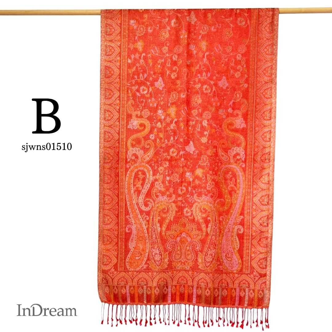 InDream ペイズリー柄 シルク ストール 中判 ［55cmx180cm］ 赤 レッド 還暦祝い   春 秋 冬 誕生日 プレゼント クリスマス ギフト 50代 60代 70代 80代 おしゃれ ひざ掛け メンズ マフラー 女性