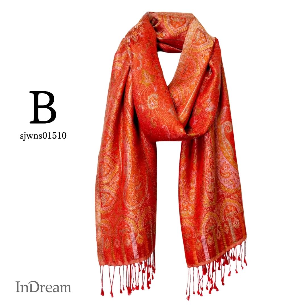 InDream ペイズリー柄 シルク ストール 中判 ［55cmx180cm］ 赤 レッド 還暦祝い   春 秋 冬 誕生日 プレゼント クリスマス ギフト 50代 60代 70代 80代 おしゃれ ひざ掛け メンズ マフラー 女性