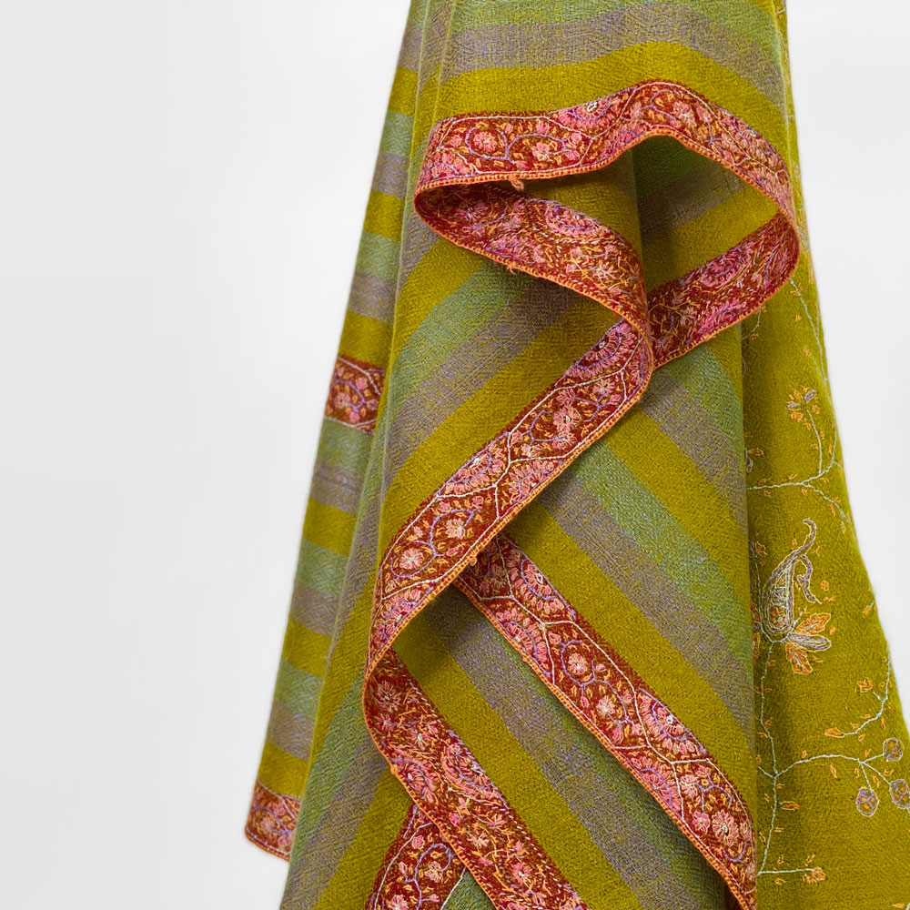 InDream 刺繍ショール パシュミナ カシミヤ  100cm巾 ストライプ グリーン/エンジ/ラベンダー パーティー クリスマス ギフト おしゃれ 誕生日 プレゼント 春 夏 秋 冬