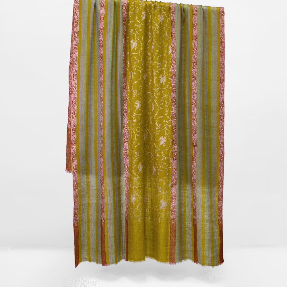 InDream 刺繍ショール パシュミナ カシミヤ  100cm巾 ストライプ グリーン/エンジ/ラベンダー パーティー クリスマス ギフト おしゃれ 誕生日 プレゼント 春 夏 秋 冬