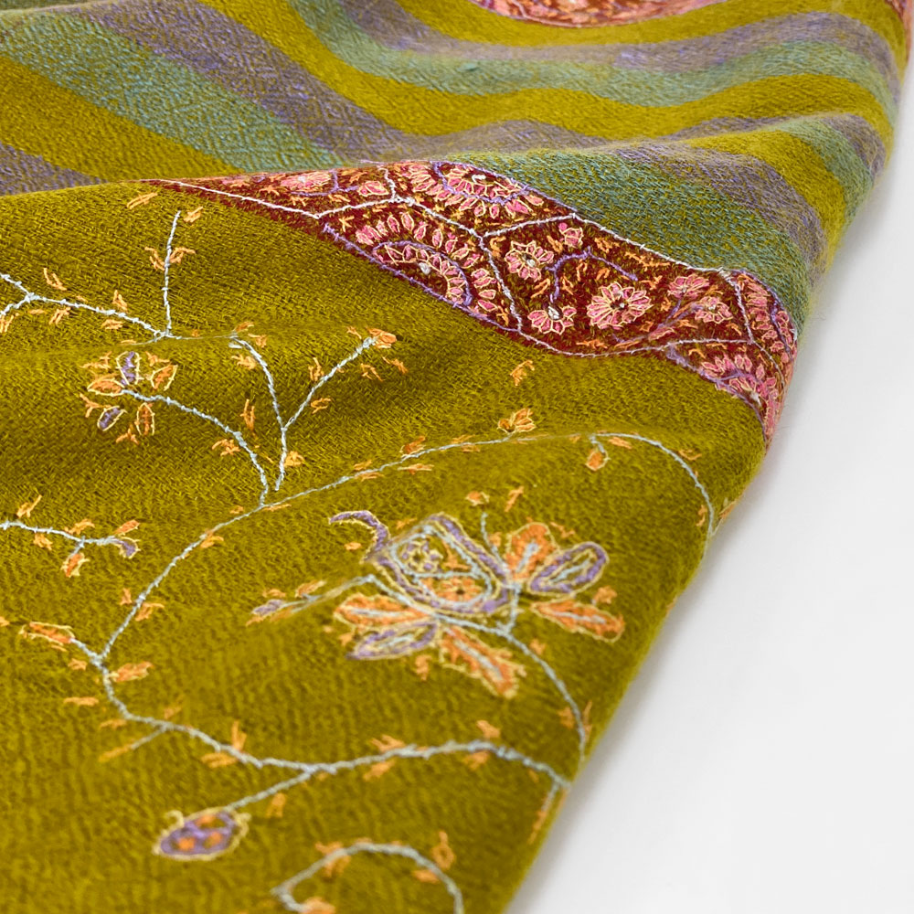 InDream 刺繍ショール パシュミナ カシミヤ  100cm巾 ストライプ グリーン/エンジ/ラベンダー パーティー クリスマス ギフト おしゃれ 誕生日 プレゼント 春 夏 秋 冬