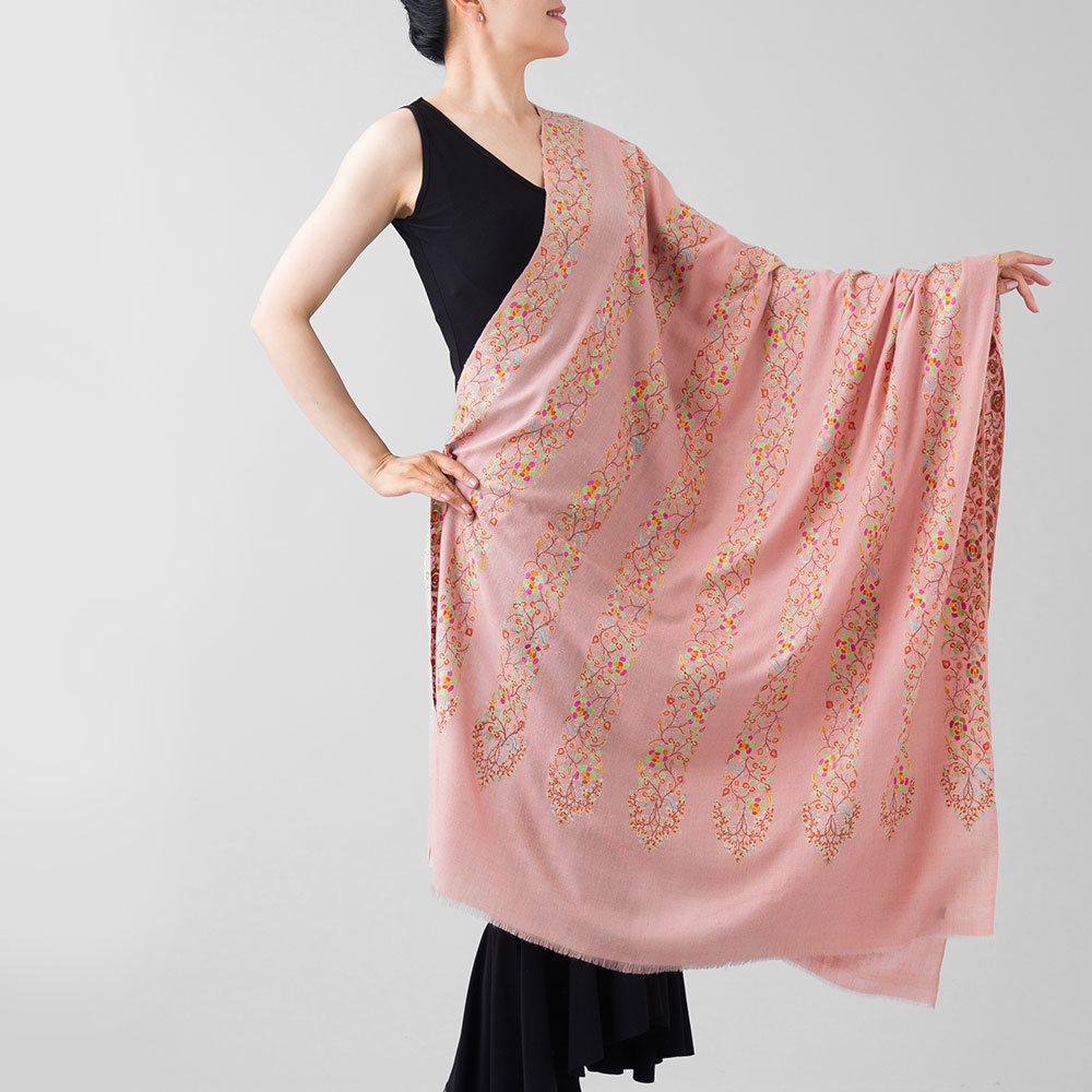 InDream 刺繍ショール パシュミナ カシミヤ 100cm巾 ピンク03 パーティー クリスマス ギフト おしゃれ 誕生日 プレゼント 着物ショール 50代 60代 70代 80代