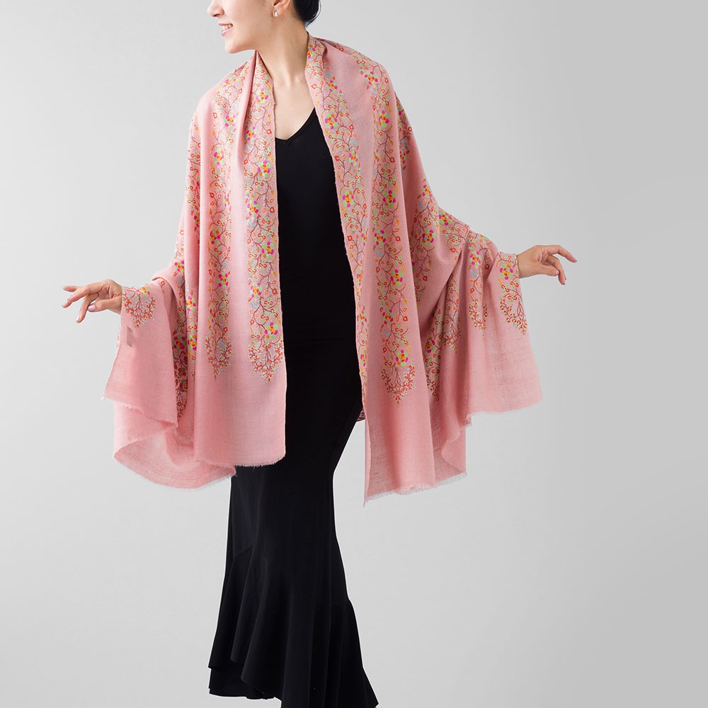 InDream 刺繍ショール パシュミナ カシミヤ 100cm巾 ピンク03 パーティー クリスマス ギフト おしゃれ 誕生日 プレゼント 着物ショール 50代 60代 70代 80代