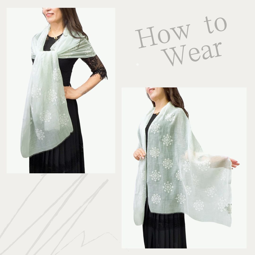 InDream シルクコットン刺繍ストール ミントグリーン 結婚式 ストール 大判 パーティー 春 夏 秋 誕生日 プレゼント 冷房対策 紫外線対策 ギフト 50代 60代 70代 80代 おしゃれ 女性 送料無料