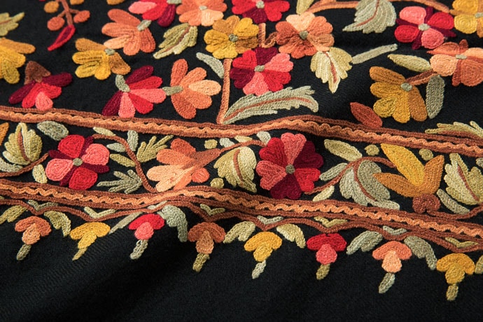 InDream アーリ刺繍ストール グリーン 大判 ギフト おしゃれ 着物ショール クリスマス ギフト 誕生日 プレゼント 50代 60代 70代 InDream 刺繍ストール アーリ 紺 ネイビー 全3種 フラワー 大判 厚手