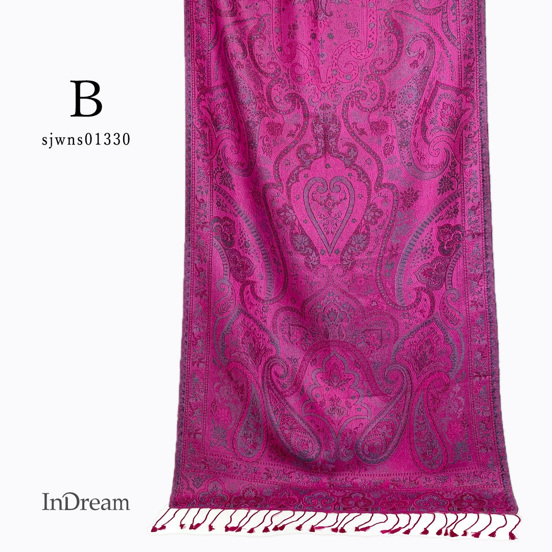 InDream ペイズリー柄 シルク ストール 中判 55cmx180cm スカーフ ピンク 敬老の日 紫外線対策 ギフト おしゃれ 誕生日 プレゼント おしゃれ 50代 60代 70代 80代