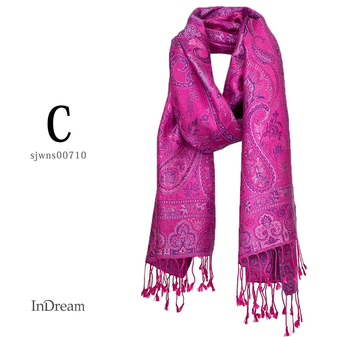 InDream ペイズリー柄 シルク ストール 中判 55cmx180cm スカーフ ピンク 敬老の日 紫外線対策 ギフト おしゃれ 誕生日 プレゼント おしゃれ 50代 60代 70代 80代