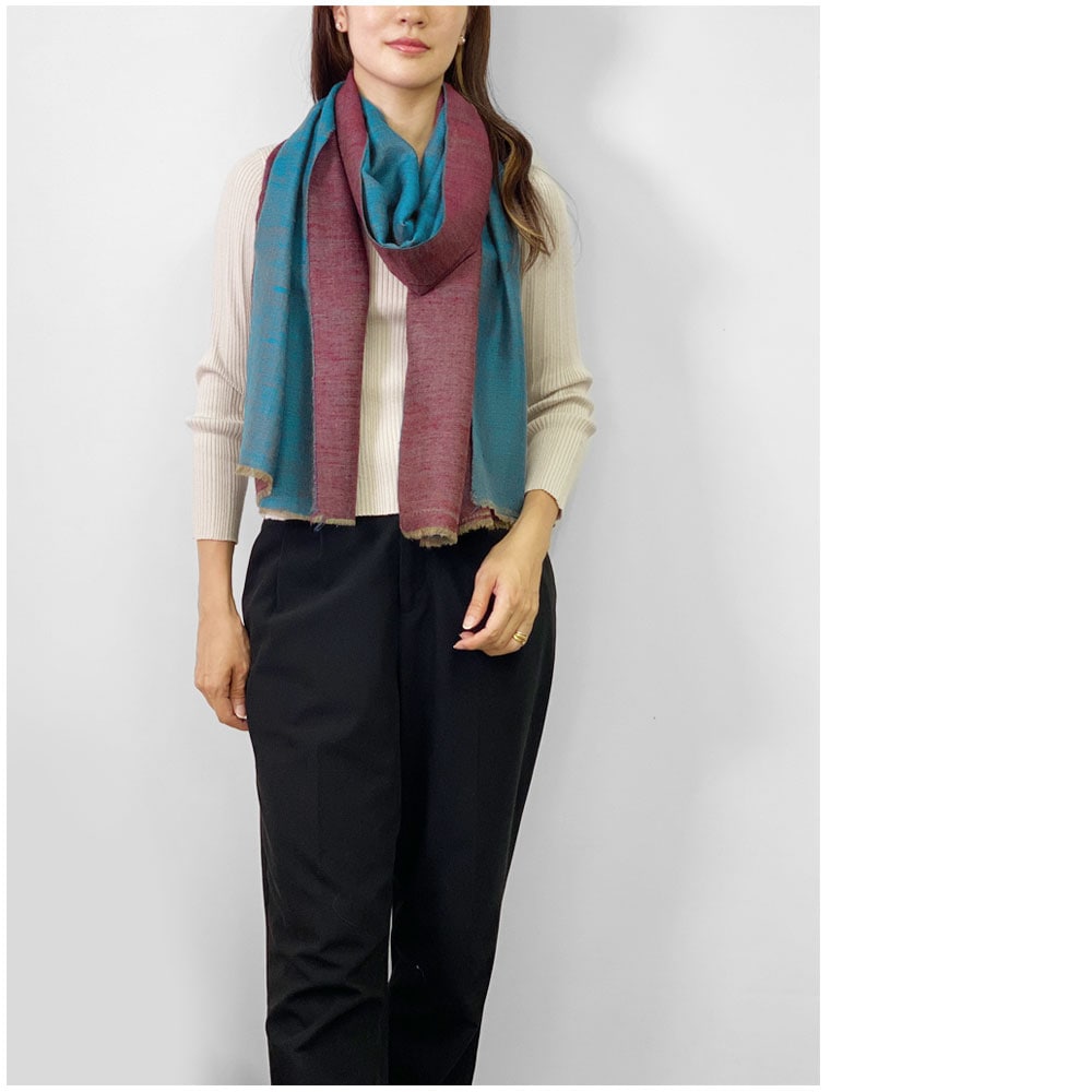 InDream 手織りパシュミナストールリバーシブル マフラ― カシミヤ100% ブルー 赤 50cm幅 父の日プレゼント ギフト 誕生日 40代 50代 60代 70代 80代