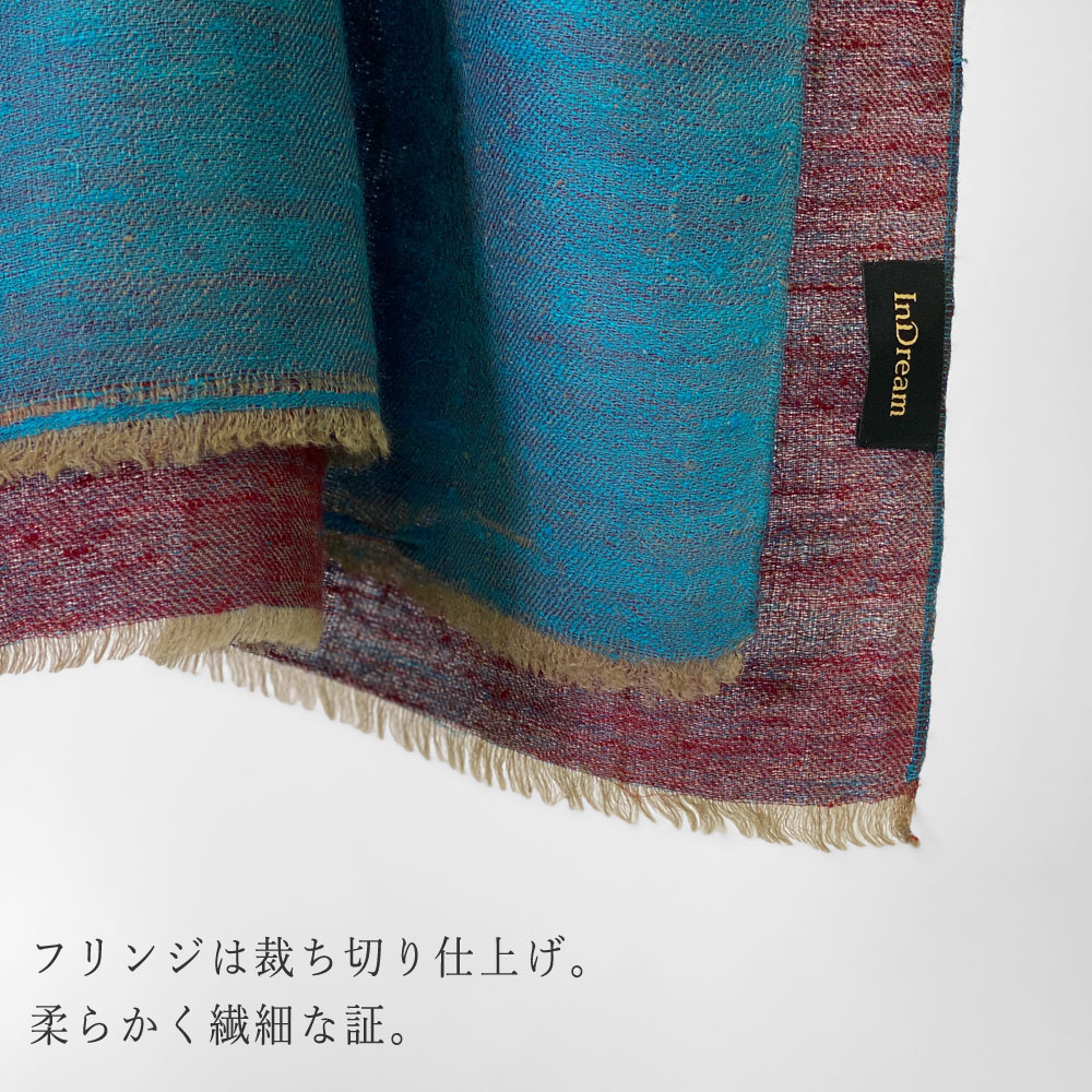 InDream 手織りパシュミナストールリバーシブル マフラ― カシミヤ100% ブルー 赤 50cm幅 父の日プレゼント ギフト 誕生日 40代 50代 60代 70代 80代