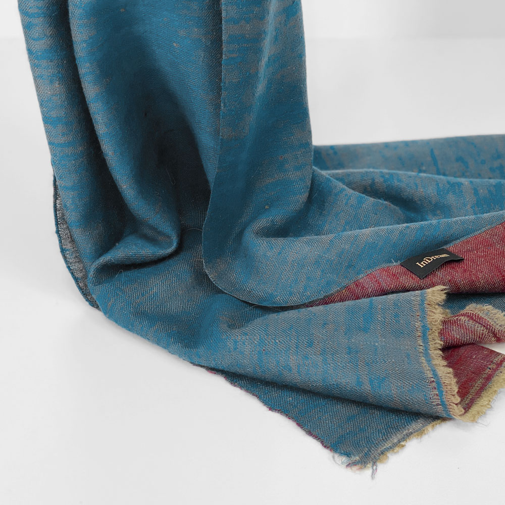 InDream 手織りパシュミナストールリバーシブル マフラ― カシミヤ100% ブルー 赤 50cm幅 父の日プレゼント ギフト 誕生日 40代 50代 60代 70代 80代