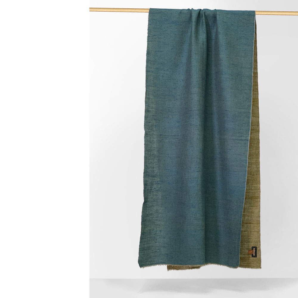 InDream 手織りパシュミナストールリバーシブル マフラ― カシミヤ100% ブルー カーキ 50cm幅 父の日プレゼント ギフト 誕生日 40代 50代 60代 70代 80代