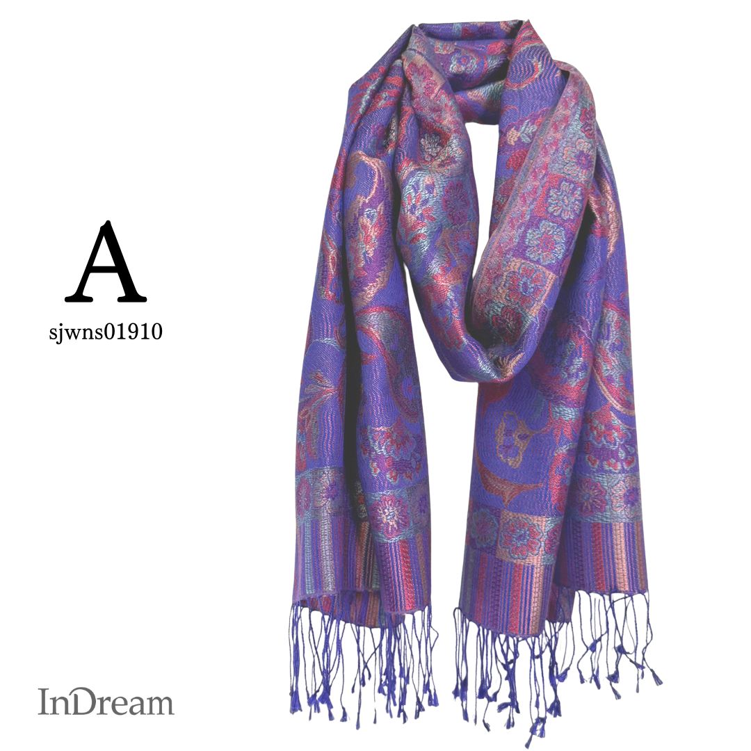 InDream ペイズリー柄 シルク ストール 中判 ［55cmx180cm］ ブルー レッド 春 秋 冬 誕生日 プレゼント クリスマス ギフト 50代 60代 70代 80代 おしゃれ ひざ掛け メンズ マフラー 女性