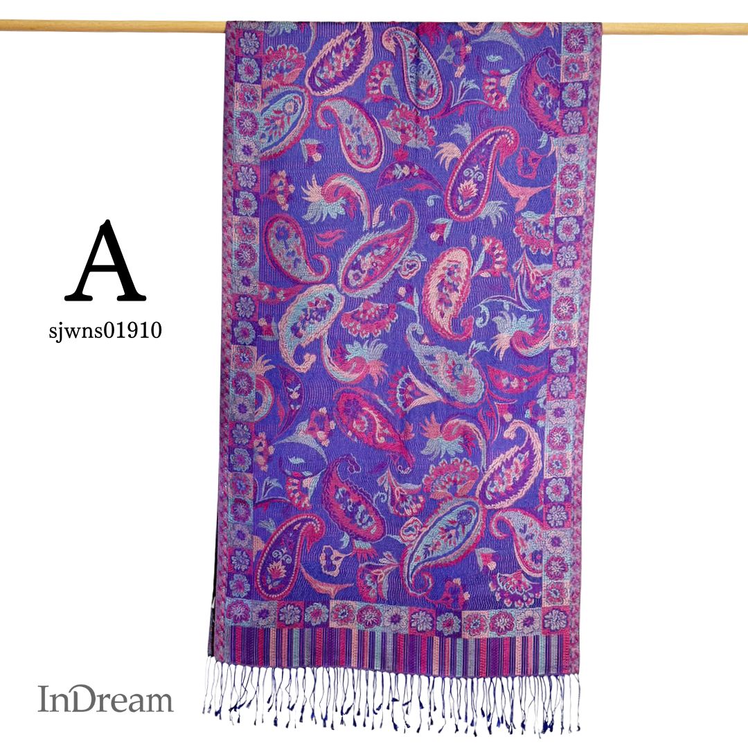 InDream ペイズリー柄 シルク ストール 中判 ［55cmx180cm］ ブルー レッド 春 秋 冬 誕生日 プレゼント クリスマス ギフト 50代 60代 70代 80代 おしゃれ ひざ掛け メンズ マフラー 女性