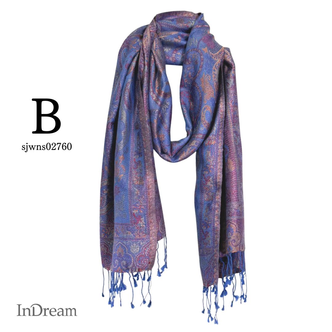 InDream ペイズリー柄 シルク ストール 中判 ［55cmx180cm］ ブルー レッド 春 秋 冬 誕生日 プレゼント クリスマス ギフト 50代 60代 70代 80代 おしゃれ ひざ掛け メンズ マフラー 女性
