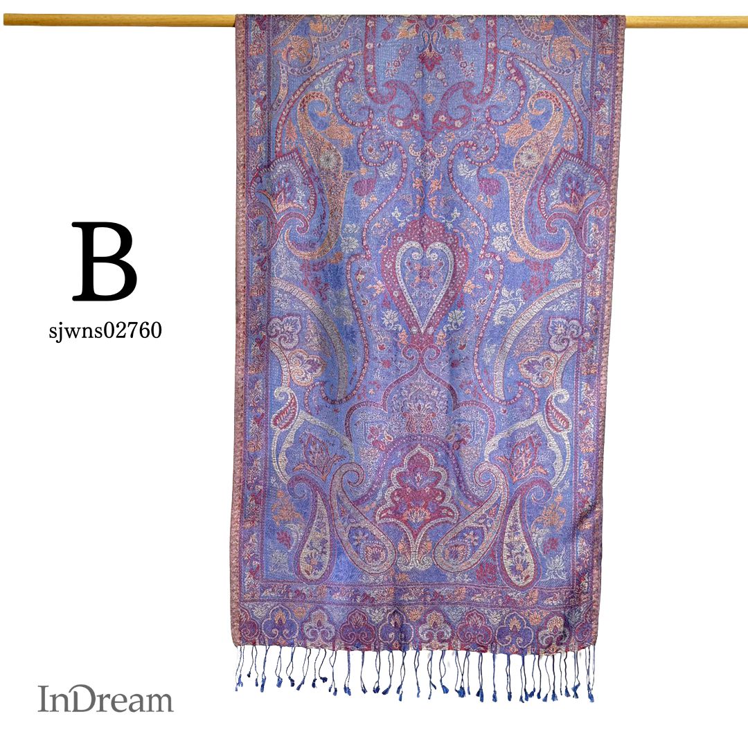 InDream ペイズリー柄 シルク ストール 中判 ［55cmx180cm］ ブルー レッド 春 秋 冬 誕生日 プレゼント クリスマス ギフト 50代 60代 70代 80代 おしゃれ ひざ掛け メンズ マフラー 女性