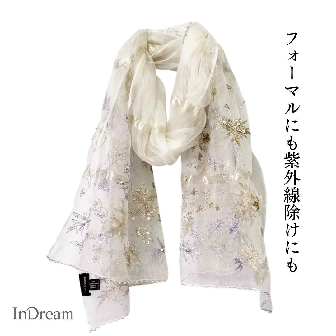 InDream シルク オーガンジー ストール ナチュラルホワイト ラベンダー ゴールド 古希 お祝い 結婚式 ストール パーティー 誕生日 プレゼント 母の日 ギフト 女性 おしゃれ 送料無料