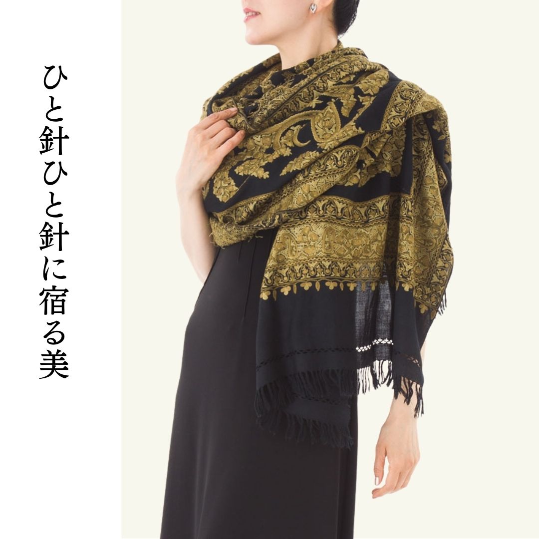 InDream アーリ刺繍ストール 黒 ブラック /カーキ 冷房対策 ギフト おしゃれ 誕生日 プレゼント 着物ショール 春 秋 冬 50代 60代 70代 80代