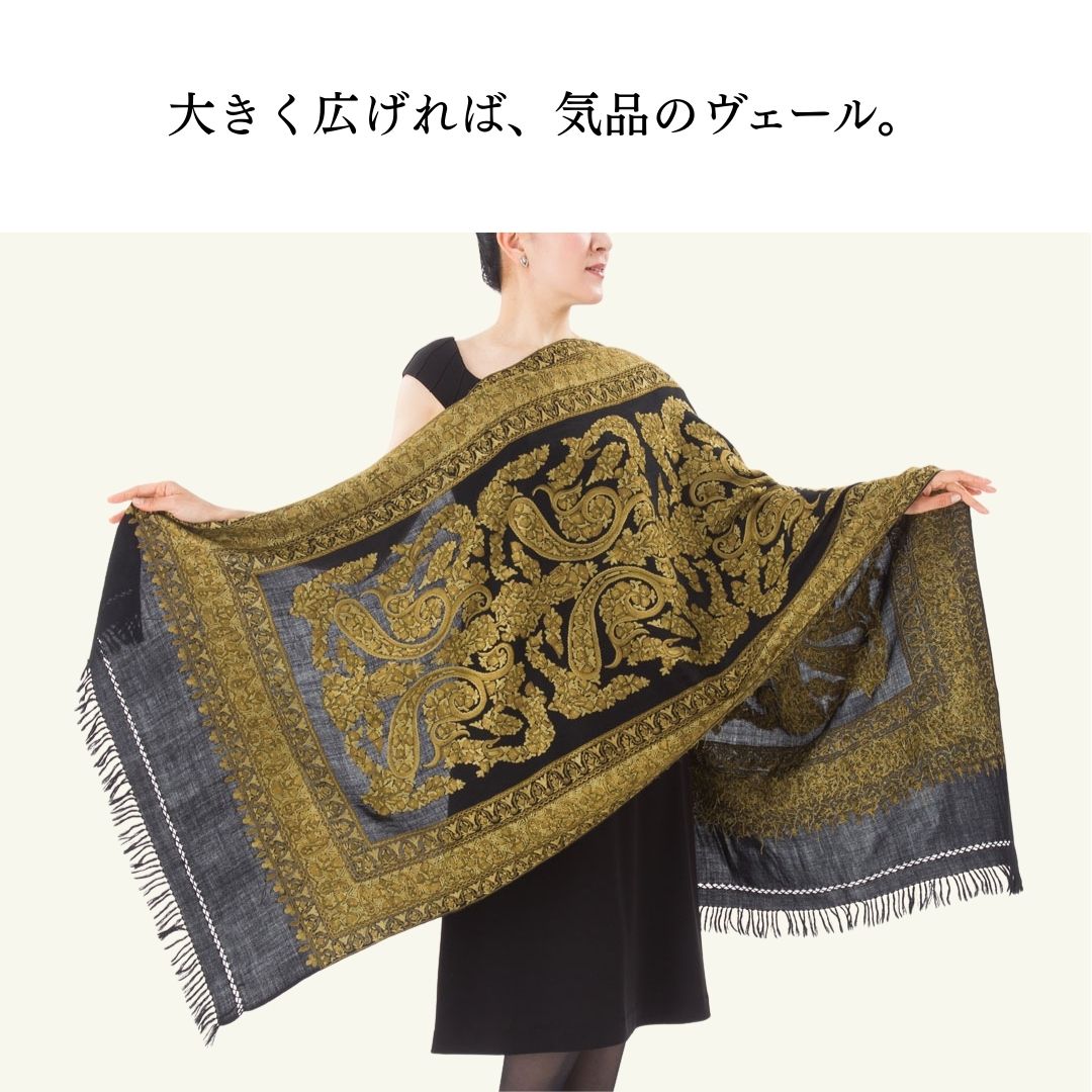 InDream アーリ刺繍ストール 黒 ブラック /カーキ 冷房対策 ギフト おしゃれ 誕生日 プレゼント 着物ショール 春 秋 冬 50代 60代 70代 80代