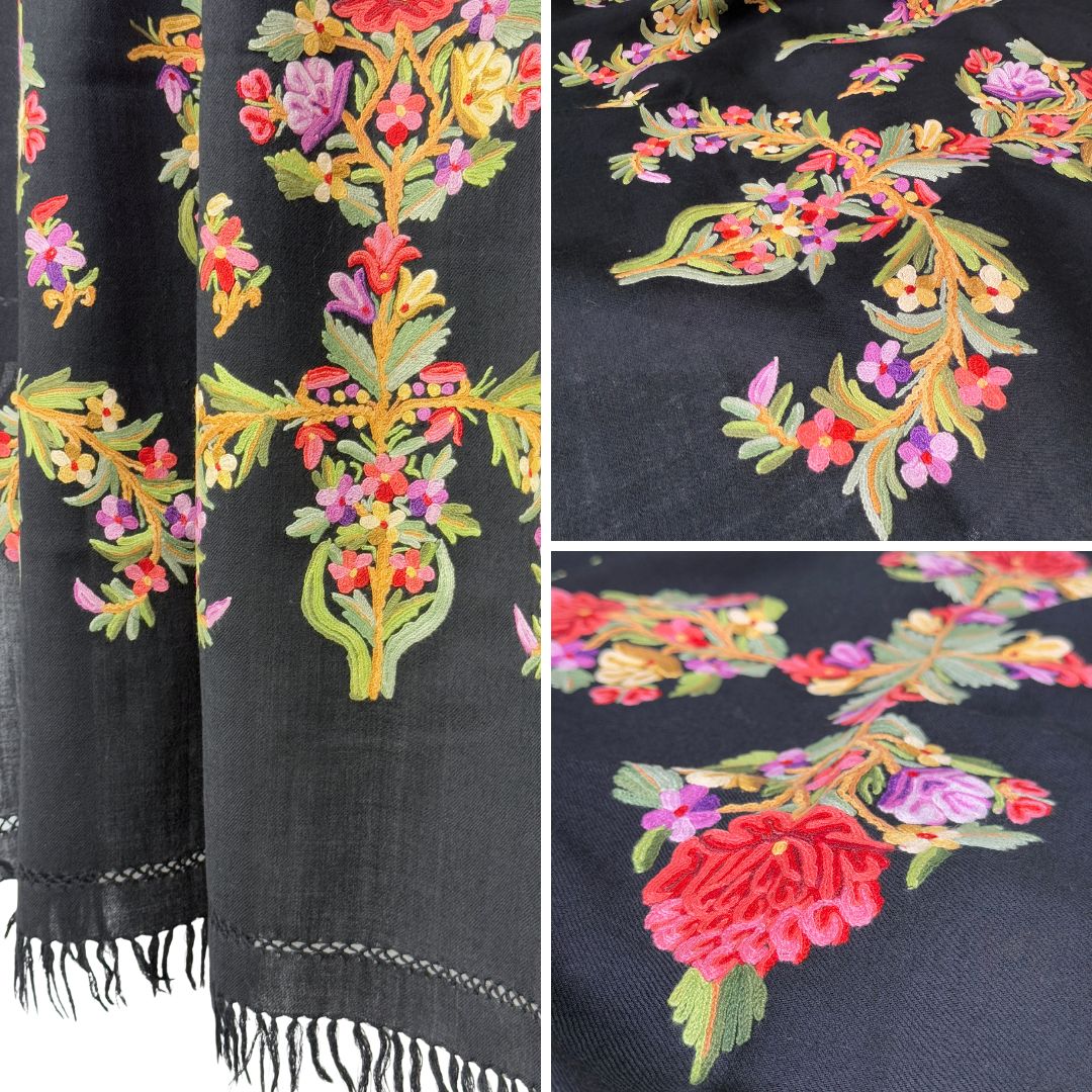 InDream アーリ刺繍ストール 黒 大判 母の日 ギフト おしゃれ 誕生日 プレゼント 着物ショール レディース 50代 60代 70代 80代