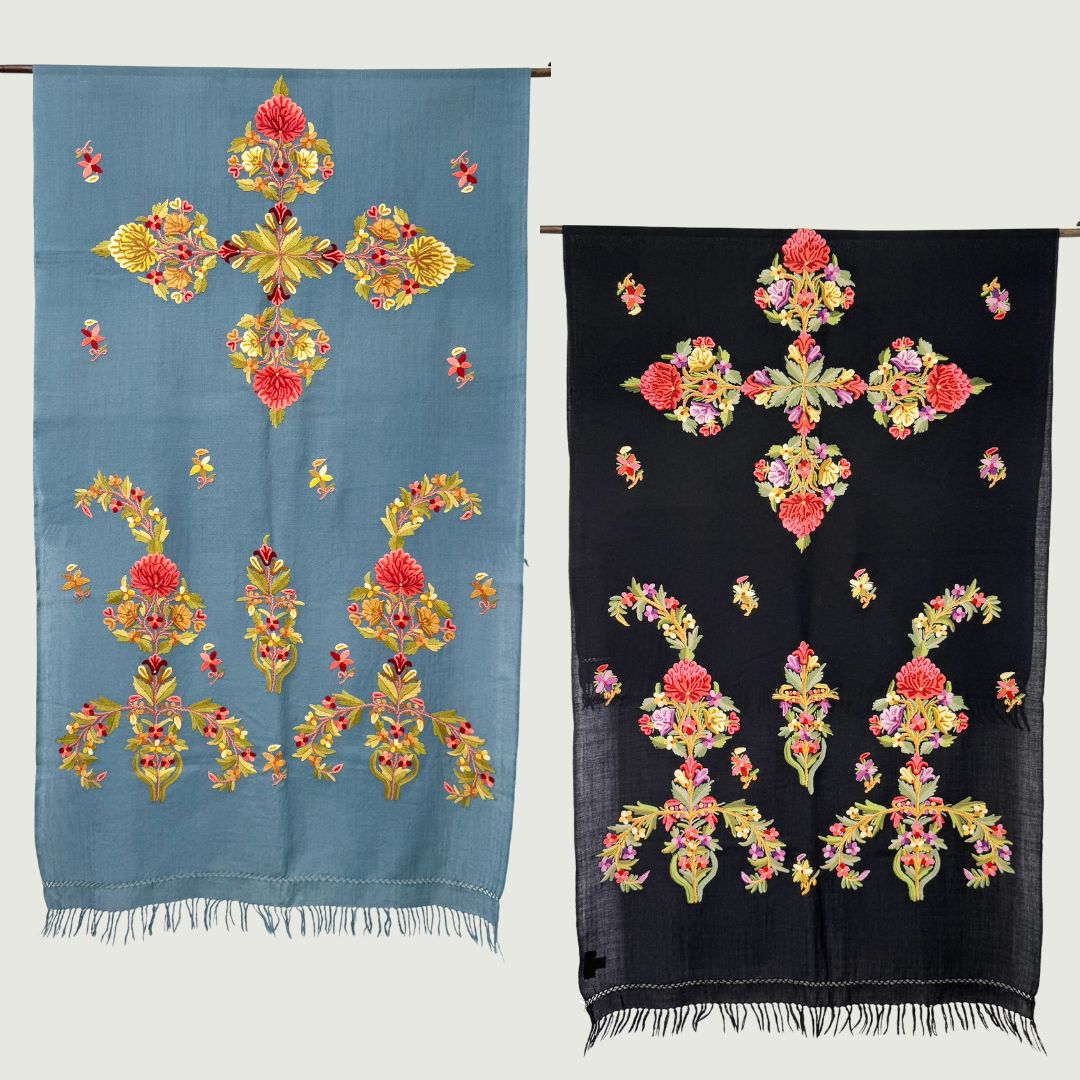 InDream アーリ刺繍ストール 黒 大判 母の日 ギフト おしゃれ 誕生日 プレゼント 着物ショール レディース 50代 60代 70代 80代