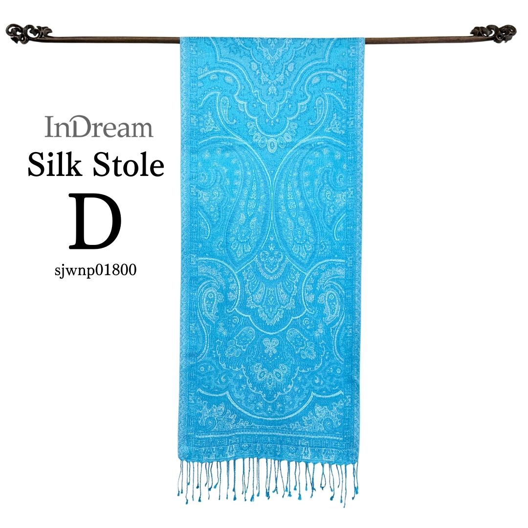 InDream ペイズリー柄 シルク ストール 大判 ［36cmx170cm］ ブルー ターコイズ 春 秋 冬 冬 誕生日 プレゼント  母の日 ギフト 50代 60代 70代 80代  ひざ掛け スカーフ 女性 お祝い オフィス 春夏