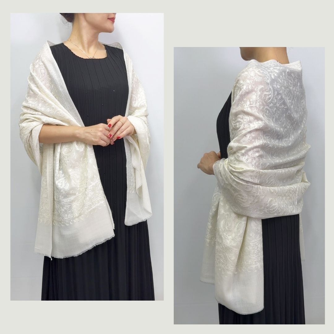 InDream 刺繍 ストール 白 ホワイト 大判 薄手 機械刺繍 誕生日 プレゼント クリスマス ギフト ストール 大判 秋 冬 ストール 結婚式 着物 ショール