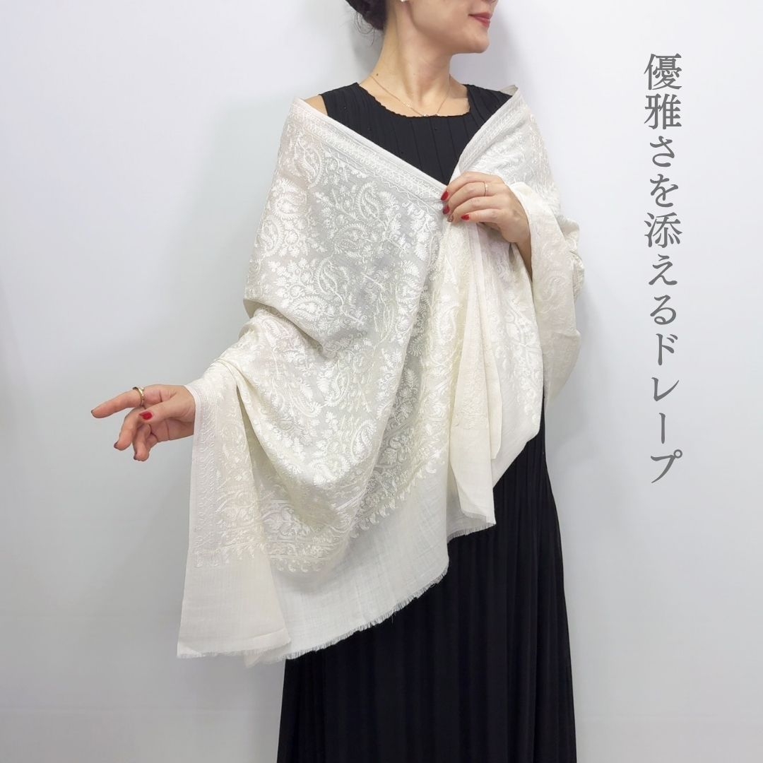 InDream 刺繍 ストール 白 ホワイト 大判 薄手 機械刺繍 誕生日 プレゼント クリスマス ギフト ストール 大判 秋 冬 ストール 結婚式 着物 ショール