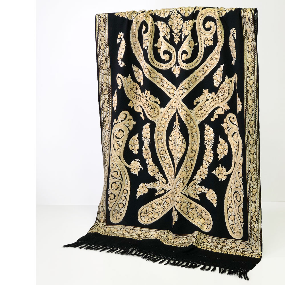 InDream アーリ刺繍ストール 黒 アイボリー 大判 人気 クリスマス ギフト おしゃれ 誕生日 プレゼント 着物ショール 50代 60代 70代 80代