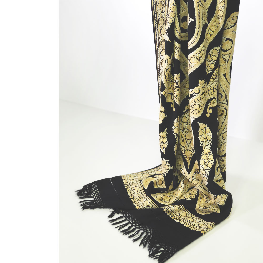 InDream アーリ刺繍ストール 黒 アイボリー 大判 人気 クリスマス ギフト おしゃれ 誕生日 プレゼント 着物ショール 50代 60代 70代 80代