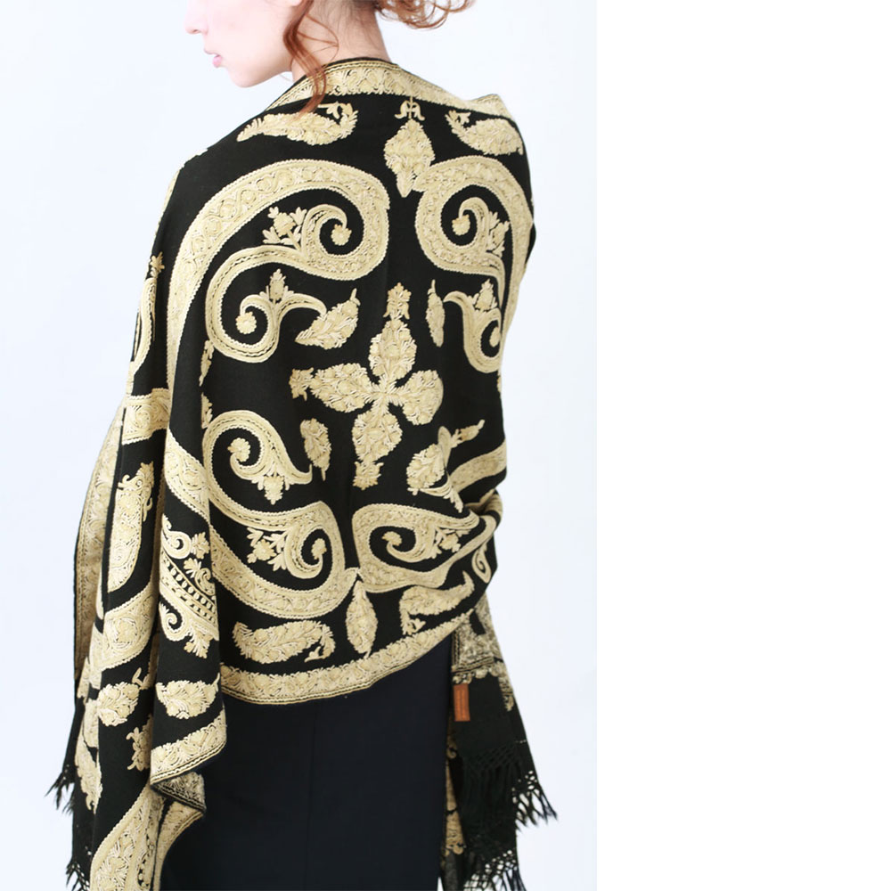 InDream アーリ刺繍ストール 黒 アイボリー 大判 人気 クリスマス ギフト おしゃれ 誕生日 プレゼント 着物ショール 50代 60代 70代 80代