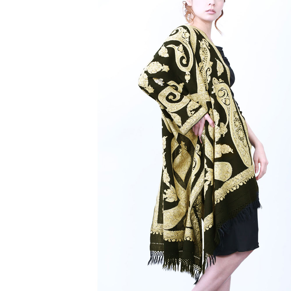 InDream アーリ刺繍ストール 黒 アイボリー 大判 人気 クリスマス ギフト おしゃれ 誕生日 プレゼント 着物ショール 50代 60代 70代 80代