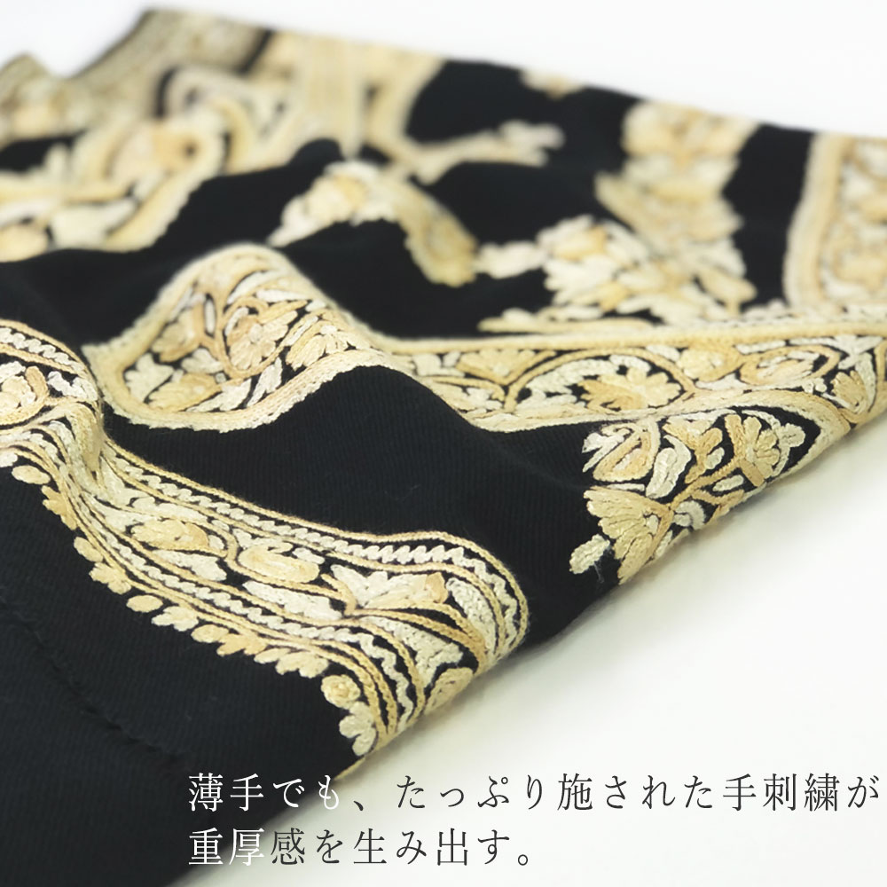 InDream アーリ刺繍ストール 黒 アイボリー 大判 人気 クリスマス ギフト おしゃれ 誕生日 プレゼント 着物ショール 50代 60代 70代 80代