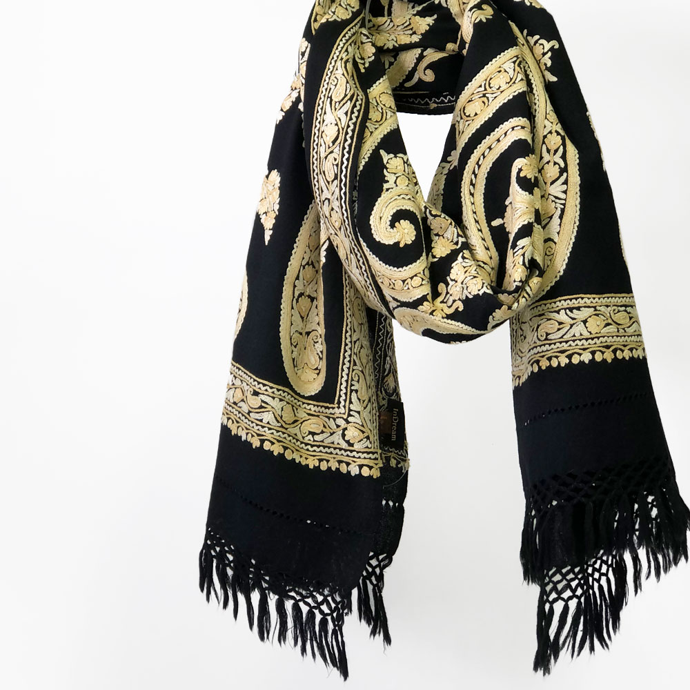 InDream アーリ刺繍ストール 黒 アイボリー 大判 人気 クリスマス ギフト おしゃれ 誕生日 プレゼント 着物ショール 50代 60代 70代 80代