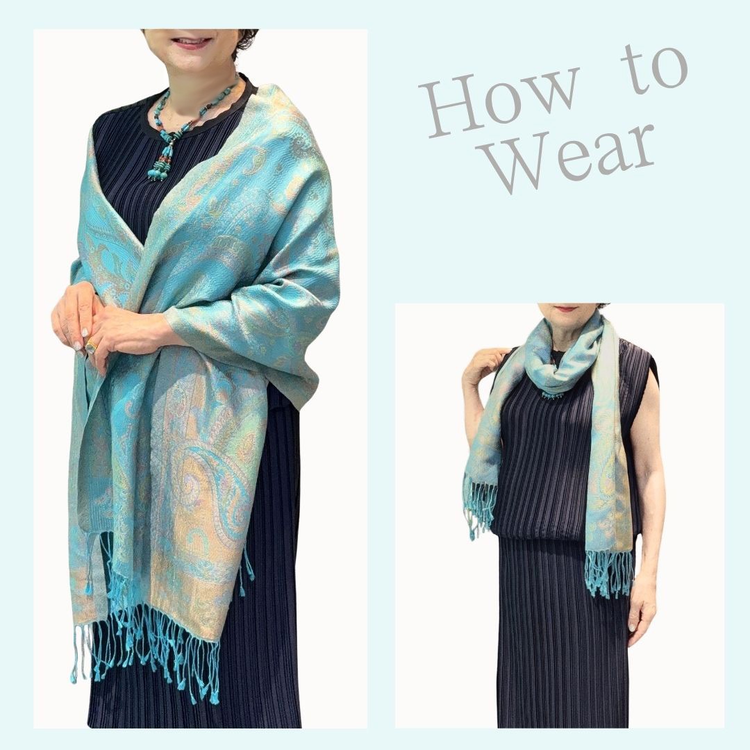 InDream ペイズリー柄 シルク ストール 中判 ［55cmx180cm］ ターコイズ  ブルー イエロー 春 秋 冬 誕生日 プレゼント クリスマス ギフト 50代 60代 70代 80代 おしゃれ ひざ掛け メンズ マフラー 女性