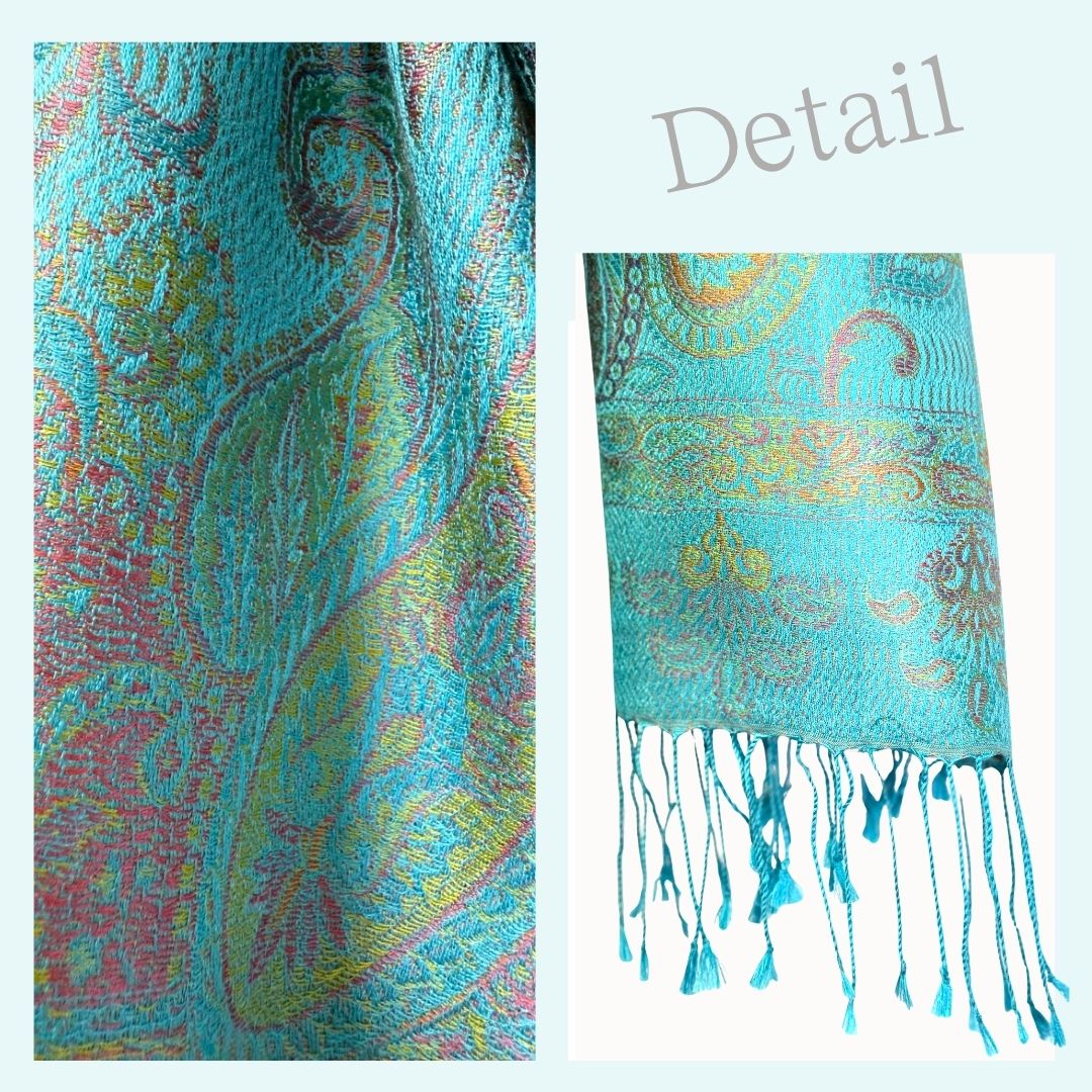 InDream ペイズリー柄 シルク ストール 中判 ［55cmx180cm］ ターコイズ  ブルー イエロー 春 秋 冬 誕生日 プレゼント クリスマス ギフト 50代 60代 70代 80代 おしゃれ ひざ掛け メンズ マフラー 女性