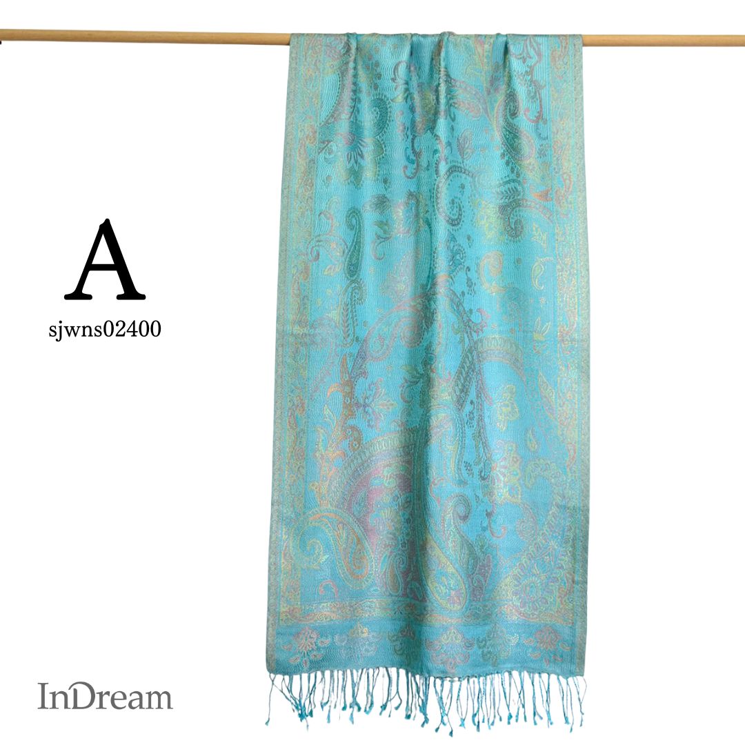InDream ペイズリー柄 シルク ストール 中判 ［55cmx180cm］ ターコイズ  ブルー イエロー 春 秋 冬 誕生日 プレゼント クリスマス ギフト 50代 60代 70代 80代 おしゃれ ひざ掛け メンズ マフラー 女性