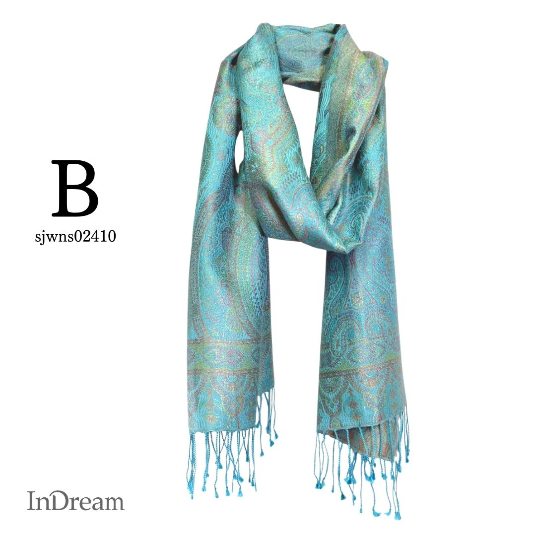 InDream ペイズリー柄 シルク ストール 中判 ［55cmx180cm］ ターコイズ  ブルー イエロー 春 秋 冬 誕生日 プレゼント クリスマス ギフト 50代 60代 70代 80代 おしゃれ ひざ掛け メンズ マフラー 女性