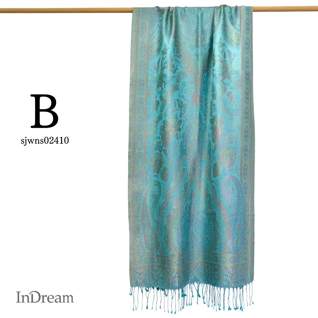 InDream ペイズリー柄 シルク ストール 中判 ［55cmx180cm］ ターコイズ  ブルー イエロー 春 秋 冬 誕生日 プレゼント クリスマス ギフト 50代 60代 70代 80代 おしゃれ ひざ掛け メンズ マフラー 女性