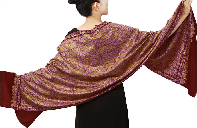 InDream ソズニ刺繍ストール ウール エンジ パープル 70cm巾 着物ショール 結婚式 パーティー 母の日 ギフト おしゃれ 誕生日 プレゼント 50代 60代 70代 80代