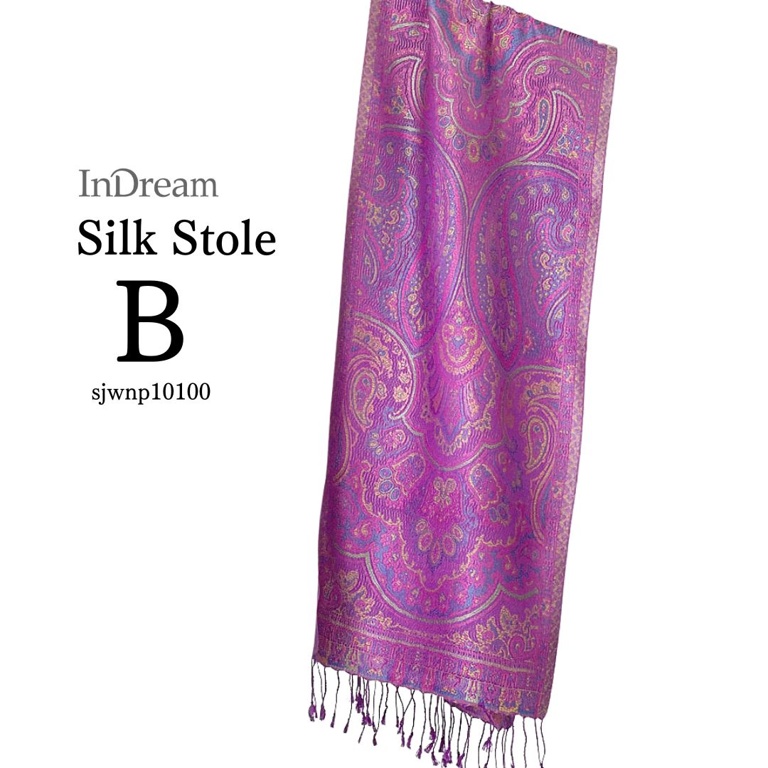 InDream ペイズリー柄 シルク ストール 小判 36cmx170cm スカーフ マフラ― 紫 古希 お祝い クリスマス ギフト おしゃれ 誕生日 プレゼント おしゃれ 50代 60代 70代 80代