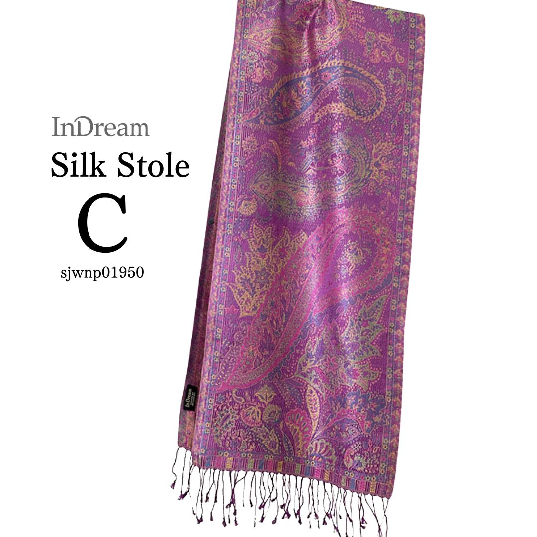 InDream ペイズリー柄 シルク ストール 小判 36cmx170cm スカーフ マフラ― 紫 古希 お祝い クリスマス ギフト おしゃれ 誕生日 プレゼント おしゃれ 50代 60代 70代 80代