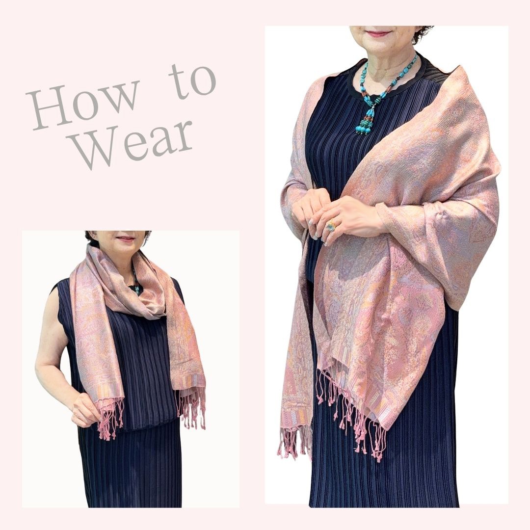 InDream ペイズリー柄 シルク ストール 大判［70cmx200cm］ピンク 春 秋 冬 誕生日 プレゼント クリスマス ギフト 50代 60代 70代 80代 おしゃれ ひざ掛け メンズ マフラー 女性