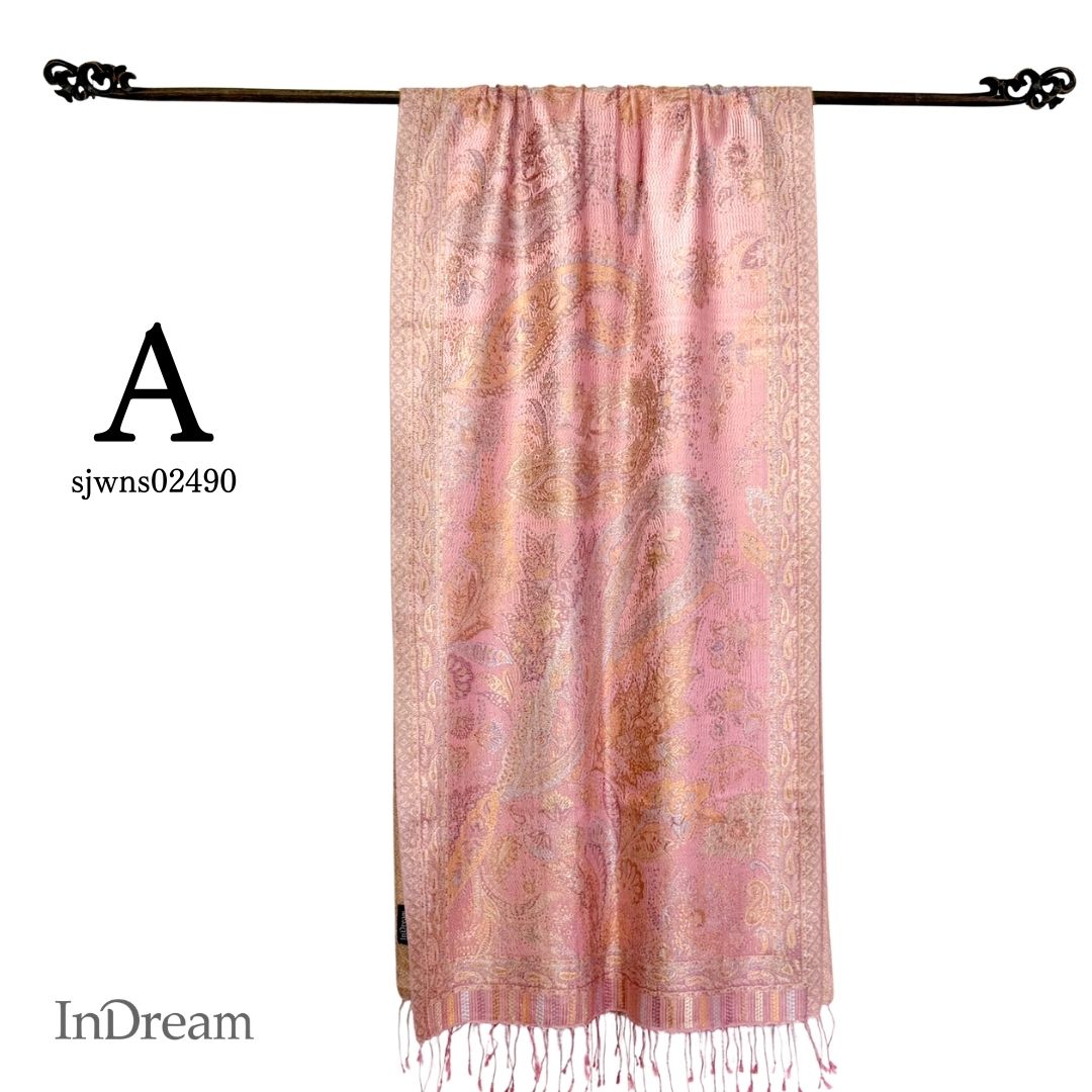 InDream ペイズリー柄 シルク ストール 大判［70cmx200cm］ピンク 春 秋 冬 誕生日 プレゼント 母の日 ギフト 50代 60代 70代 80代 おしゃれ ひざ掛け メンズ マフラー 女性